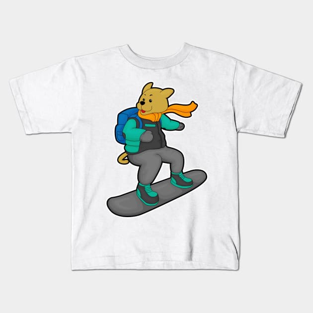 Dog as Snowboarder with Snowboard & Backpack Kids T-Shirt by Markus Schnabel